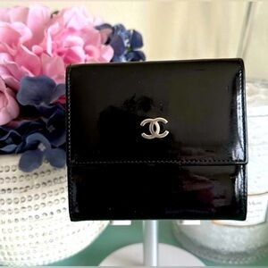Chanel patent leather double snap wallet